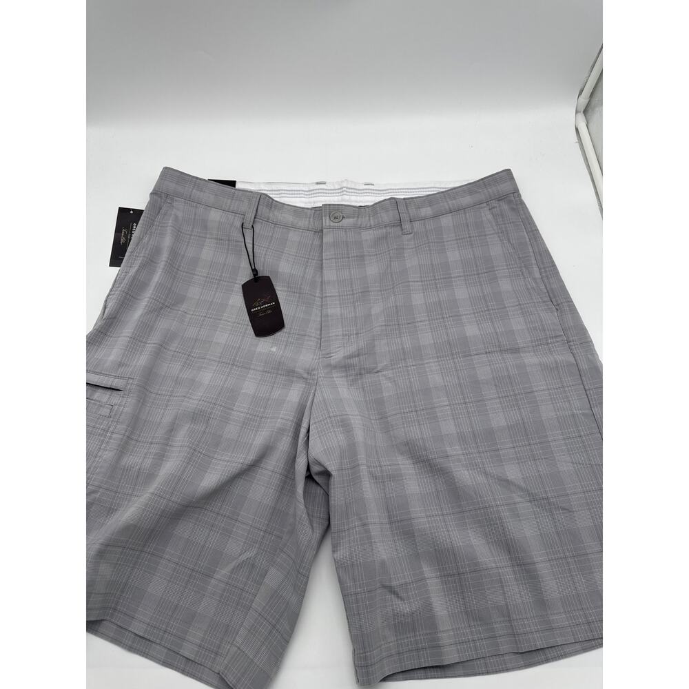 Greg Norman for Tasso Elba Shark Shorts Mens 40Gray Plaid Golf‎ Scorecard Pocket